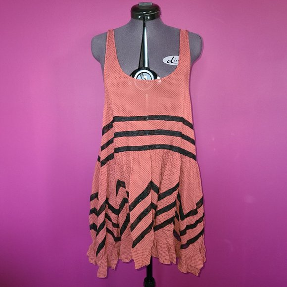Free People Intimately Voile & Lace Tunic Brick Red & Black - Picture 1 of 8